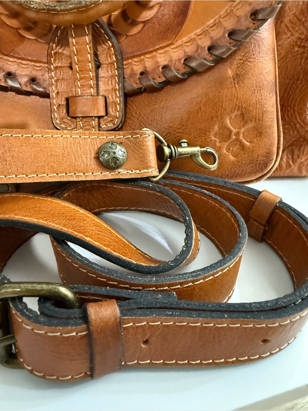 Patricia Nash Tooled large Leather Satchel - Cognac Brown - Picture 5 of 6